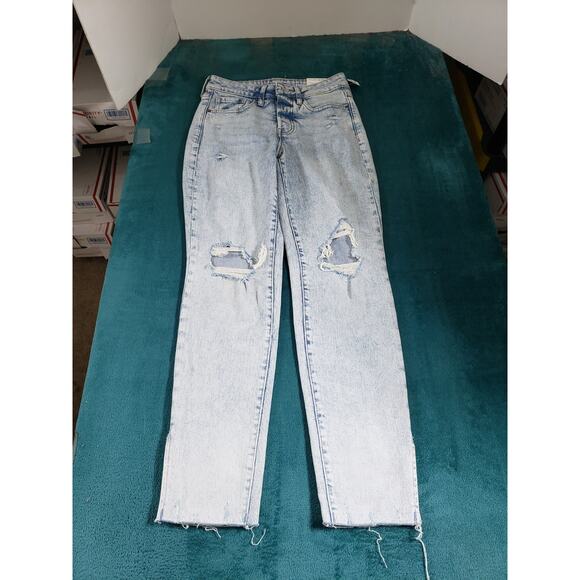 Old Navy Jeans Size 0 Womens Blue Fray Hem Stretch High Rise OG Straight NWT - Picture 2 of 14